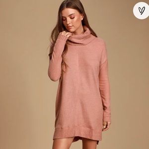NWT LULUS Cowl Neck Long Sleeve Sweater Dress Pink